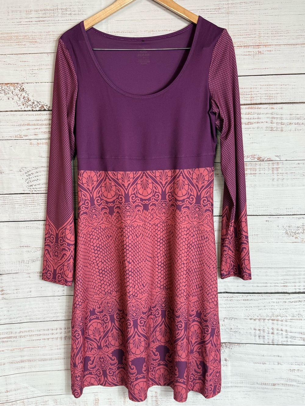 Prana Holly Dress Women L Stretch Shelf Bra Pocket Grapevine Print Travel Yoga